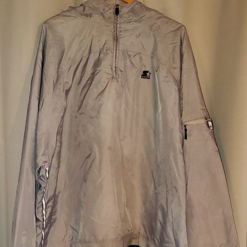 STARTER Hooded Windbreaker Pullover (Men's: XL , 1/4 Zip, Drawstring Hem, Grey)